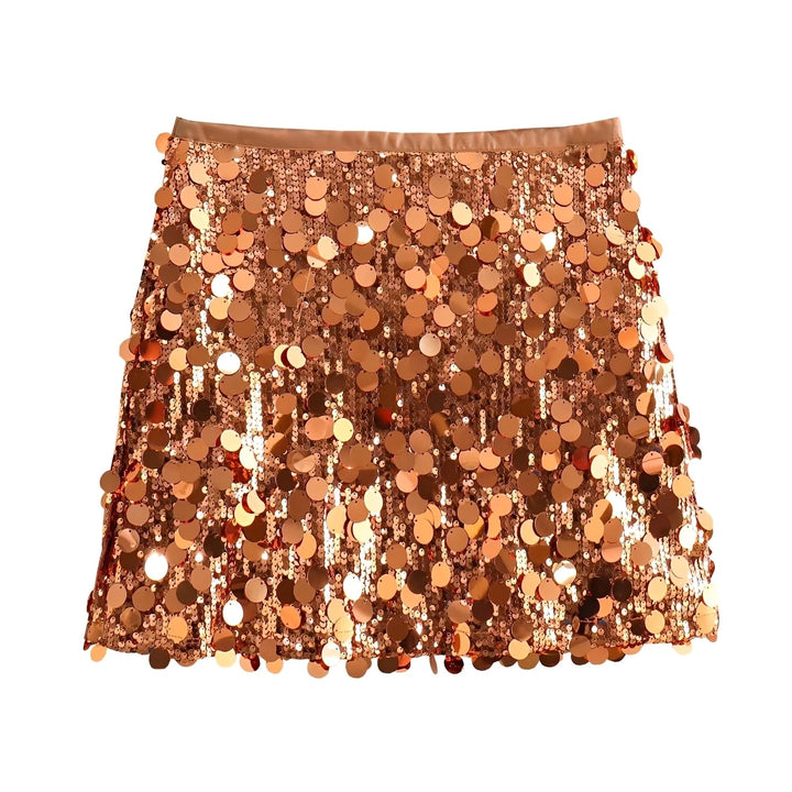 Rose gold sequin skirt on a white background