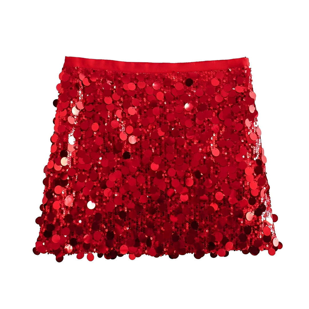 Red sequin skirt on a white background