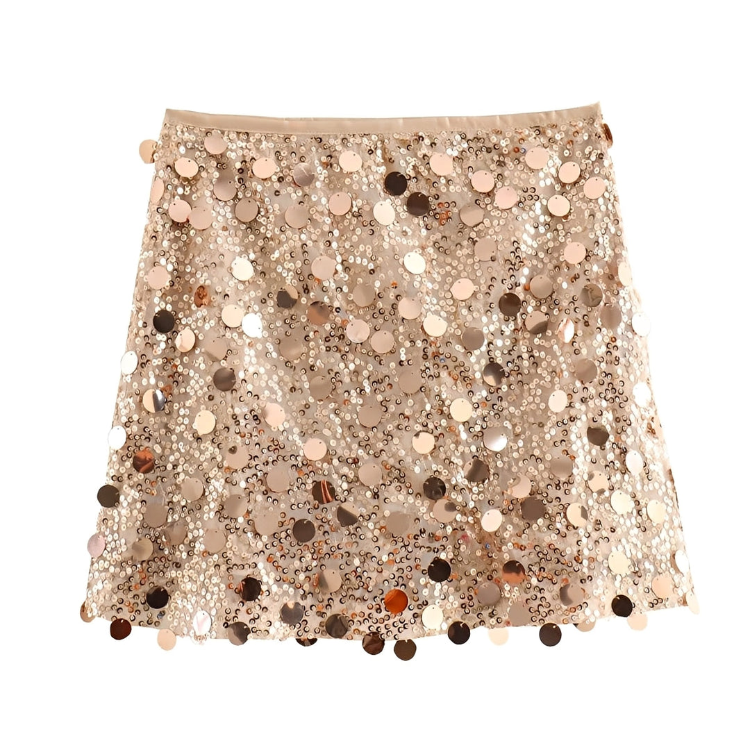 Sparkling sequin skirt with a white background