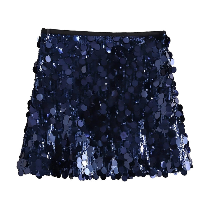 Navy blue sequin skirt on a white background