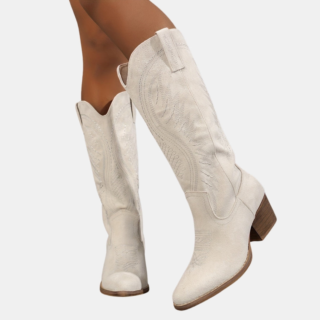 White knee-high boots on a white background