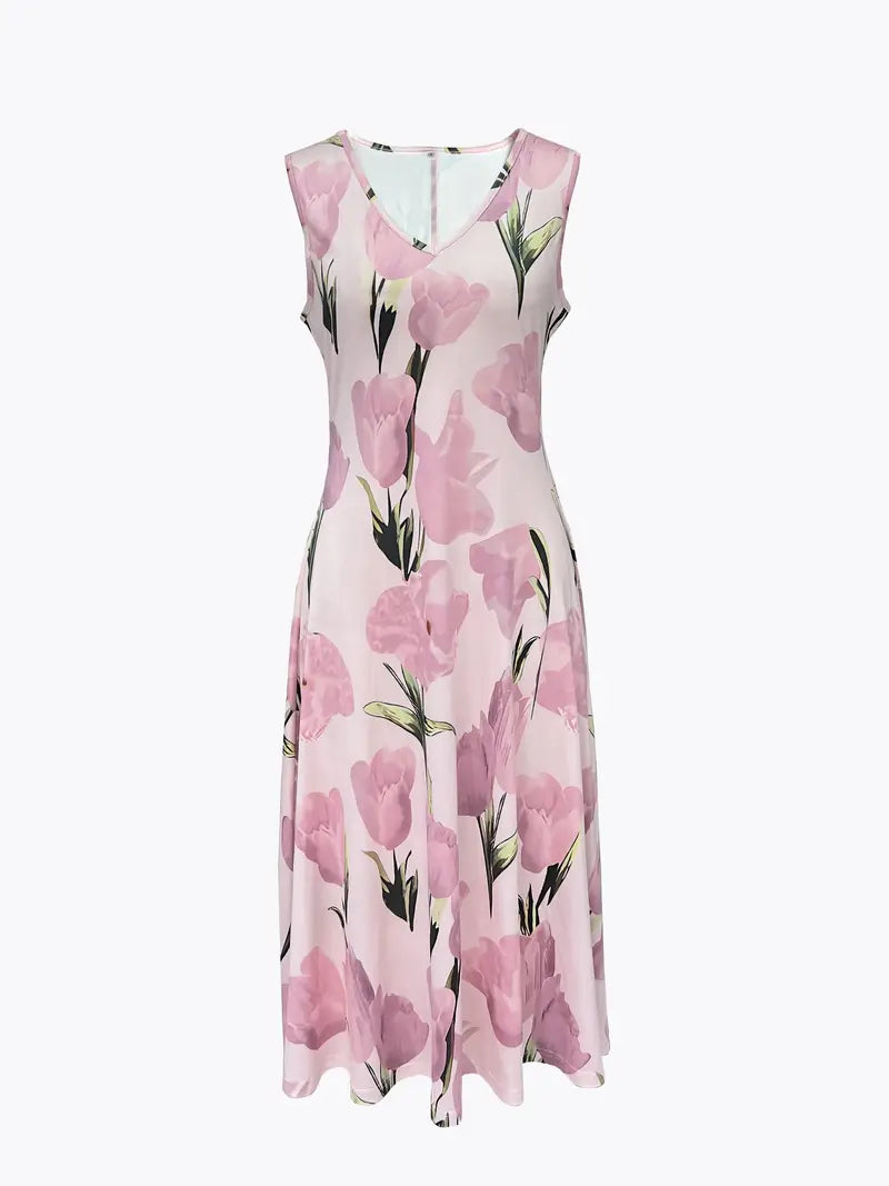 Floral dress with pink flowers on a white background
