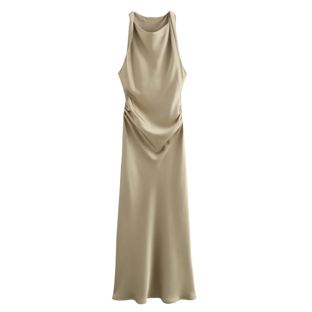 Beige evening gown on a white background