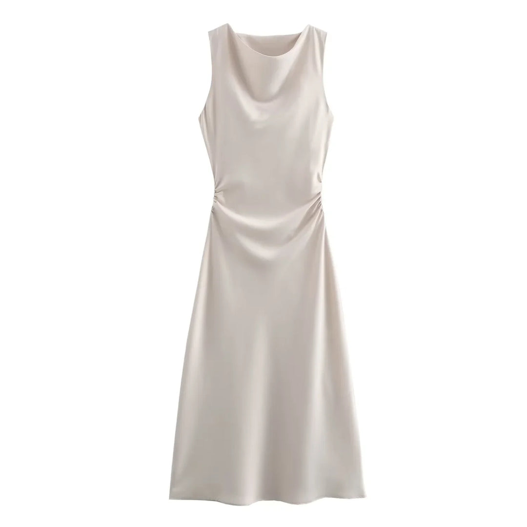 Beige sleeveless dress on a white background