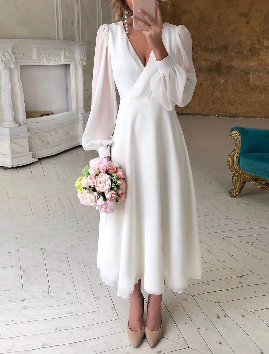 Adeline | Women's Elegant Wedding Guest Long Sleeve Dress Dresses — 1