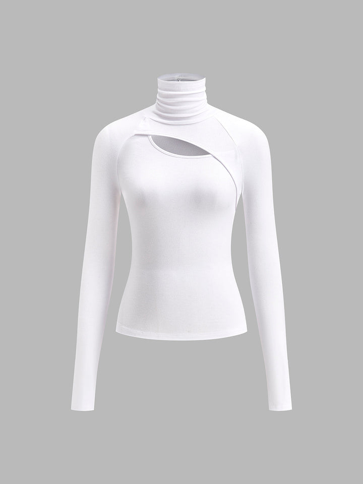 Adriana | Women's Casual Stretch Turtleneck Cutout Top Long Sleeve Fitted Going Out Top — 2