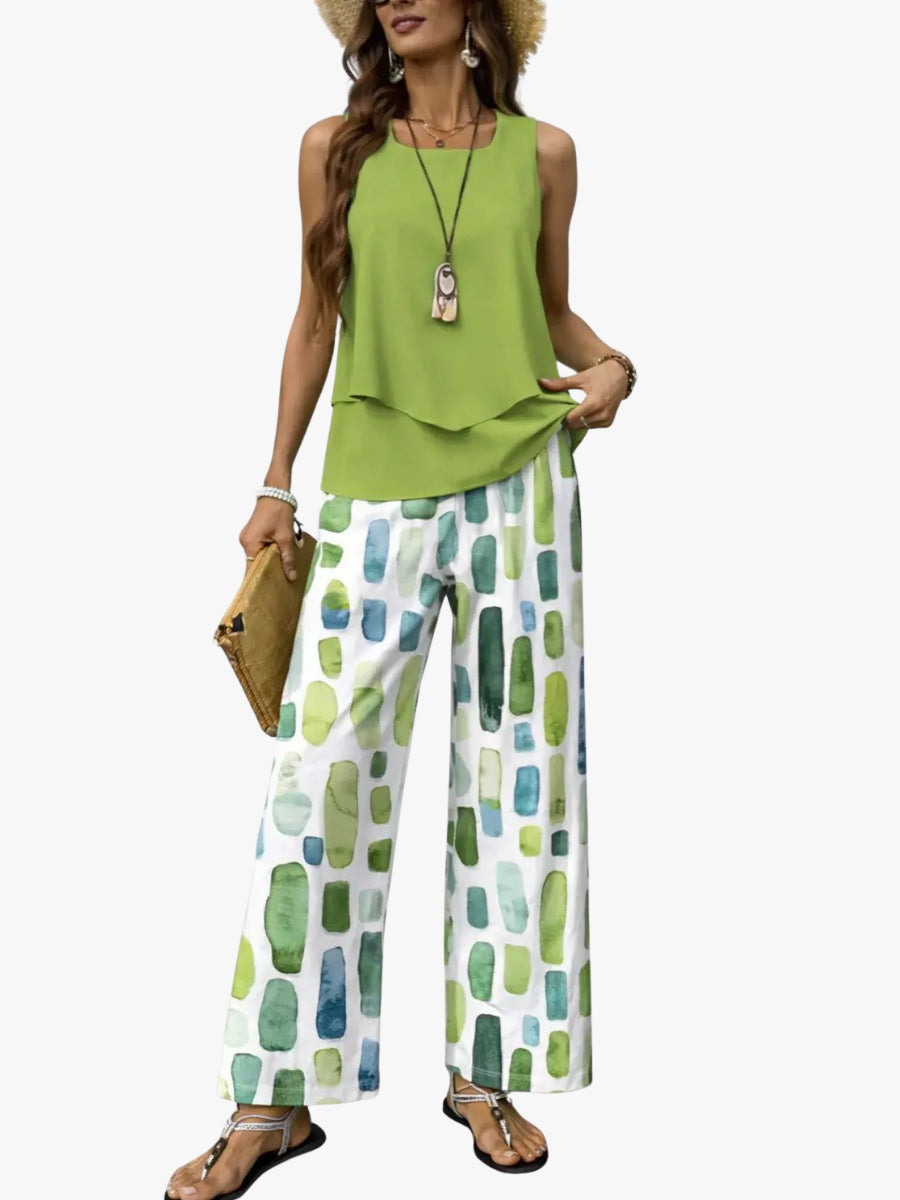 Aelidessa | Women's Matching Two-Piece Set Sleeveless Top Wide-Leg Pants Resort Wear — 1