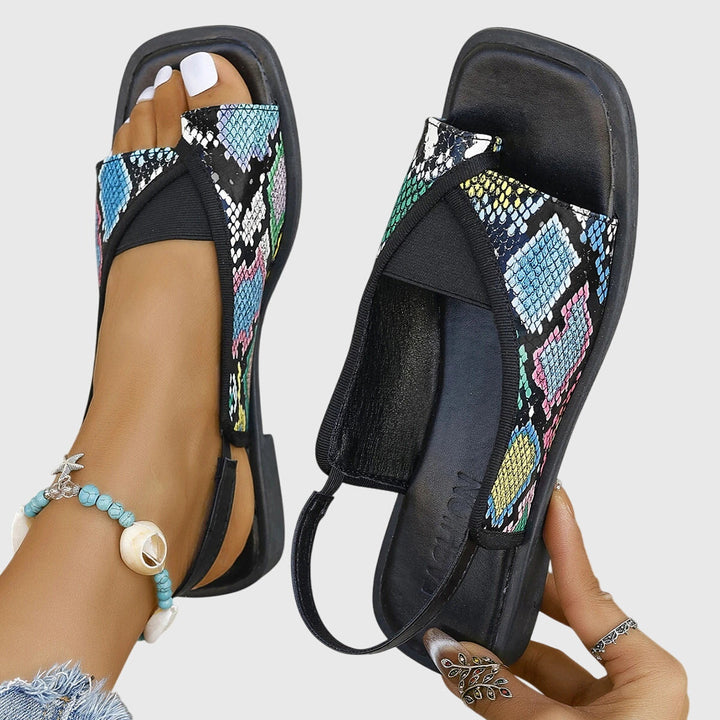 Aeliine | Women's Square Toe Slingback Flat Sandals Colour Block — Multicolour