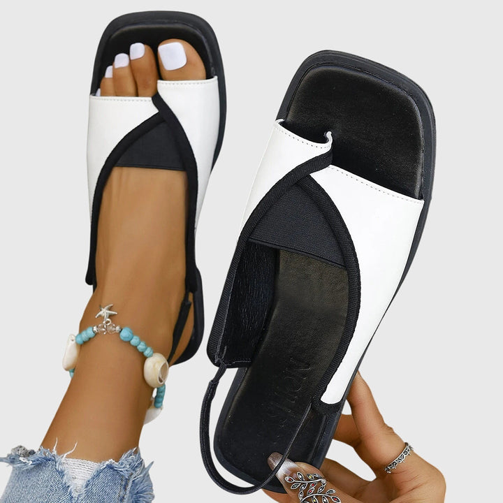 Aeliine | Women's Square Toe Slingback Flat Sandals Colour Block — White