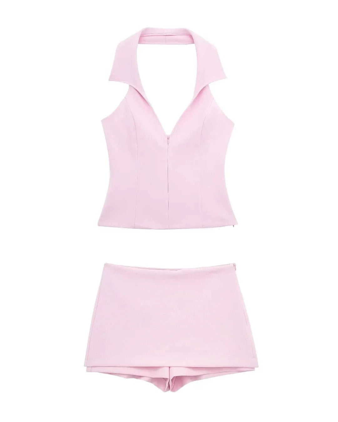 Aelireth | V-Neck Backless Top & Skirt Shorts Two-Piece Set