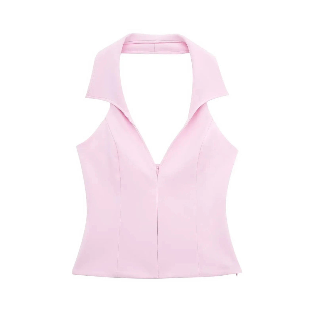 Aelireth | V-Neck Backless Top & Skirt Shorts Two-Piece Set