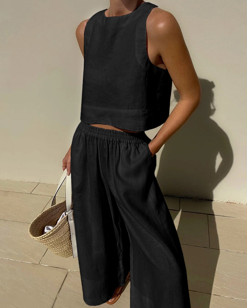 Aelithea | High Waist Wide Leg Pants & Crop Top Co-Ord Set