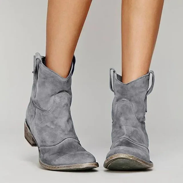 Annabel | Women's Western Style Knee-High Vintage Western Ankle Boots — Grey