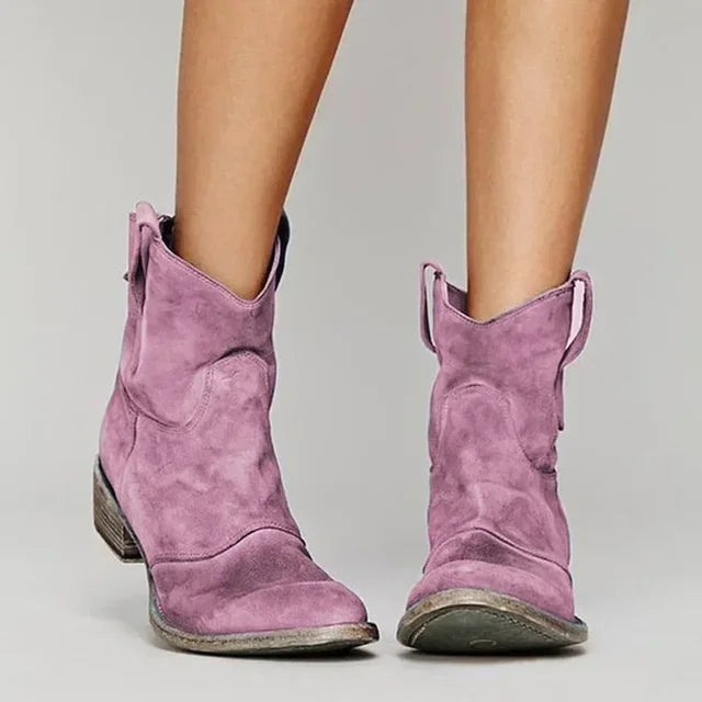 Annabel | Women's Western Style Knee-High Vintage Western Ankle Boots — Pink