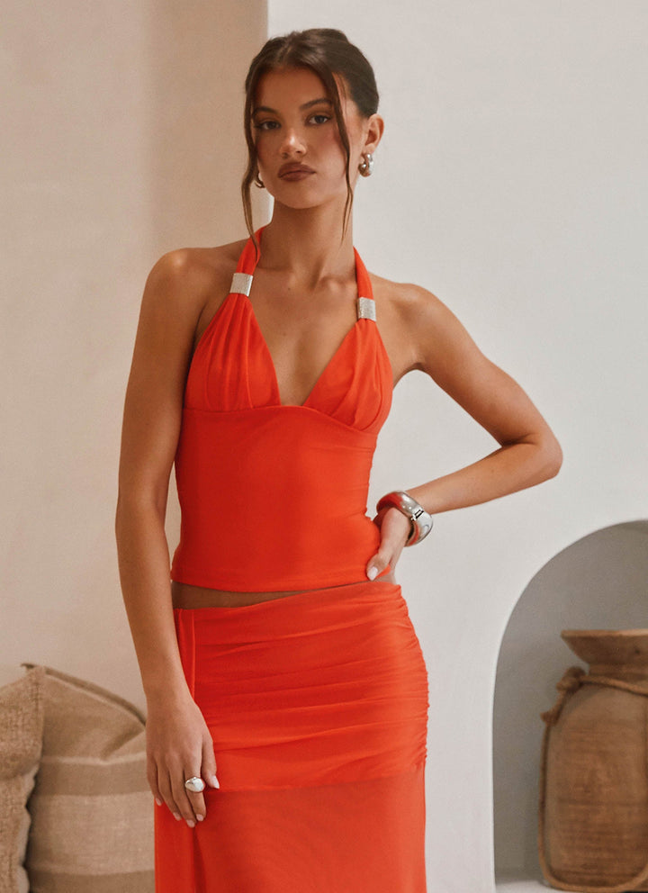 Anoukeen | Women's Casual Stretch Halter Top - Fire Red — 1