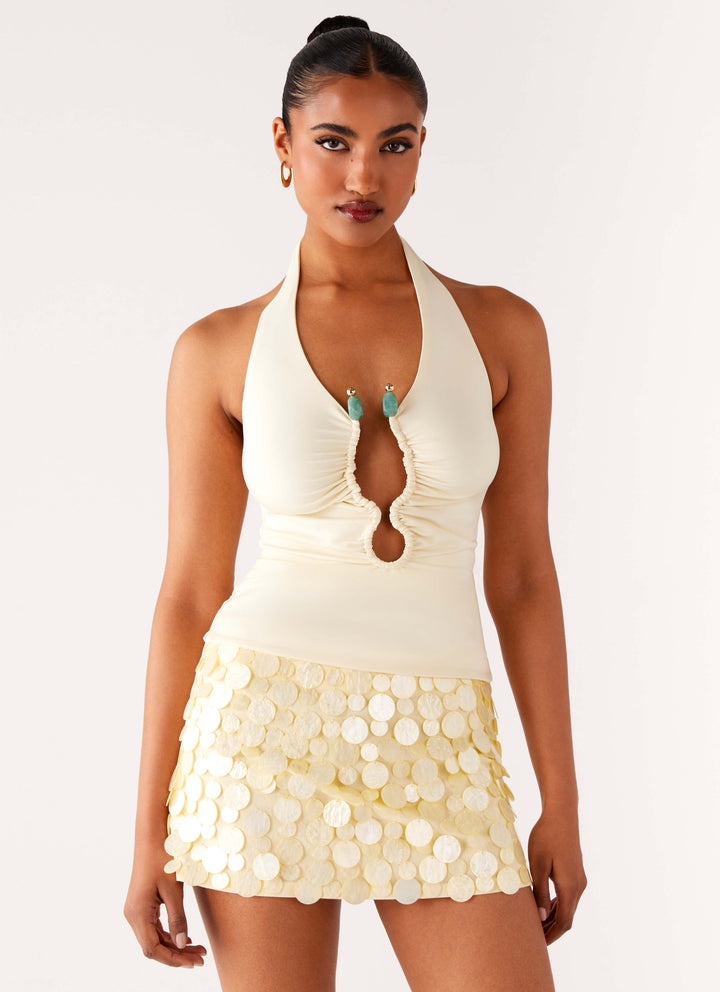 Anoukriel | Women's Casual Stretch Halter Top - Yellow — 1
