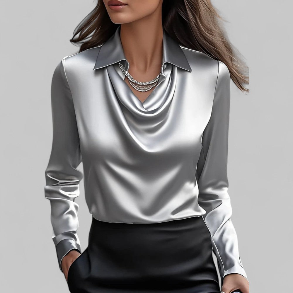 Aria | Women's Casual Stretch elegant Wasserfallausschnitt Satinbluse for Tops — 2