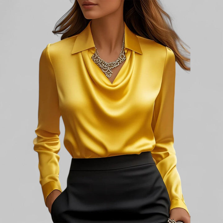 Aria | Women's Casual Stretch elegant Wasserfallausschnitt Satinbluse for Tops — Gelb