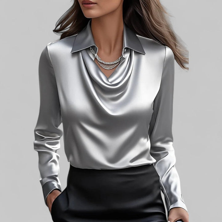 Aria | Women's Casual Stretch elegant Wasserfallausschnitt Satinbluse for Tops — Grau