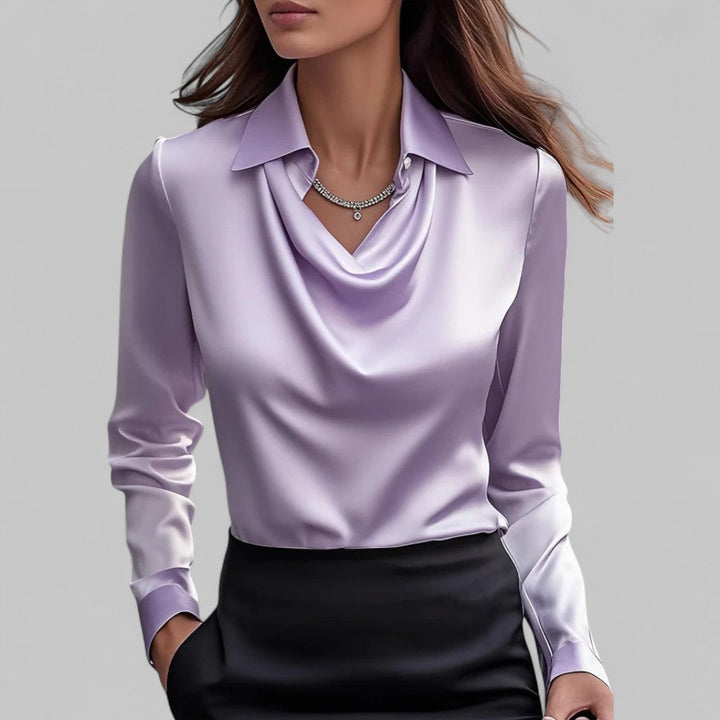 Aria | Women's Casual Stretch elegant Wasserfallausschnitt Satinbluse for Tops — Lila