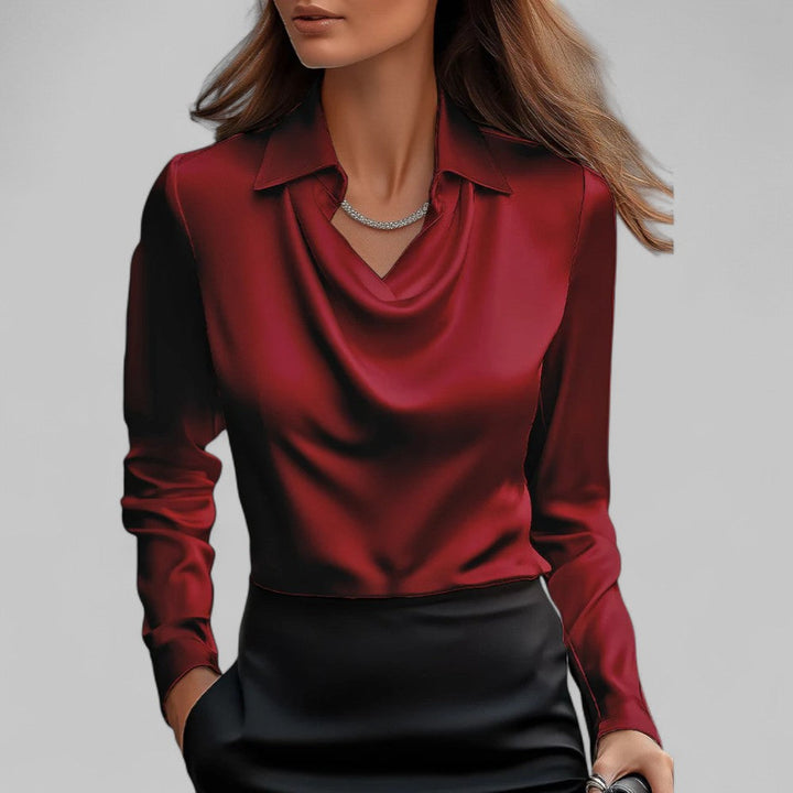 Aria | Women's Casual Stretch elegant Wasserfallausschnitt Satinbluse for Tops — Rot