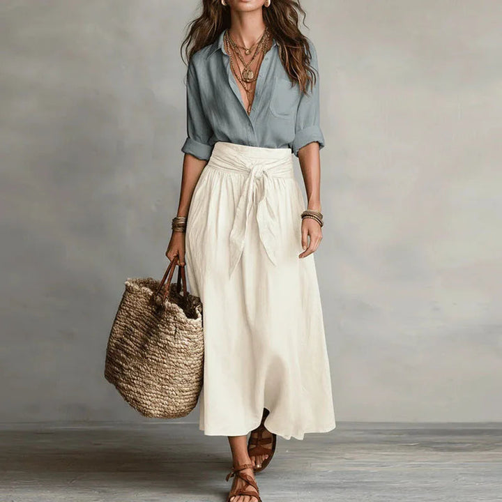 Ariaine | Women's Two-Piece Matching Button-Down Two Piece Set — Gray White