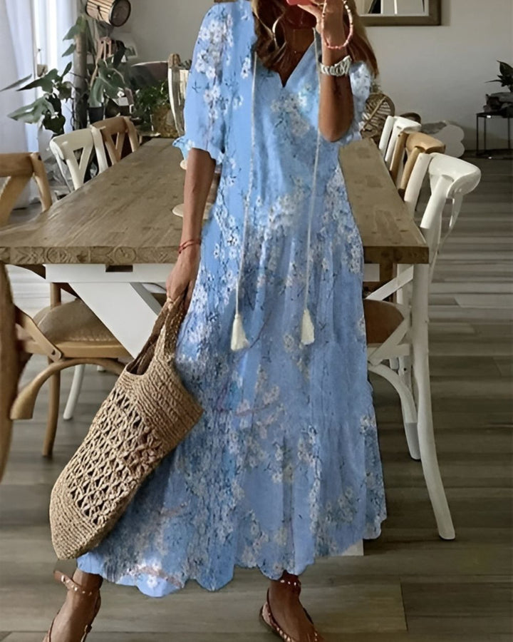 Audrey | Women's Wedding Guest Elegant Boho Magic Covering Dress Dresses — Light Blue