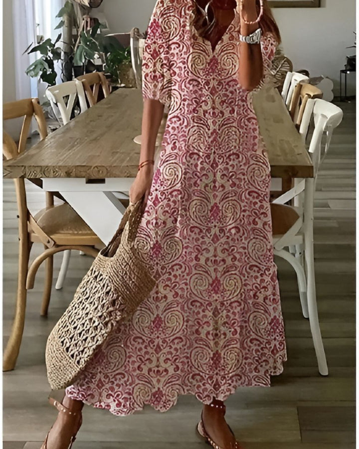 Audrey | Women's Wedding Guest Elegant Boho Magic Covering Dress Dresses — Red