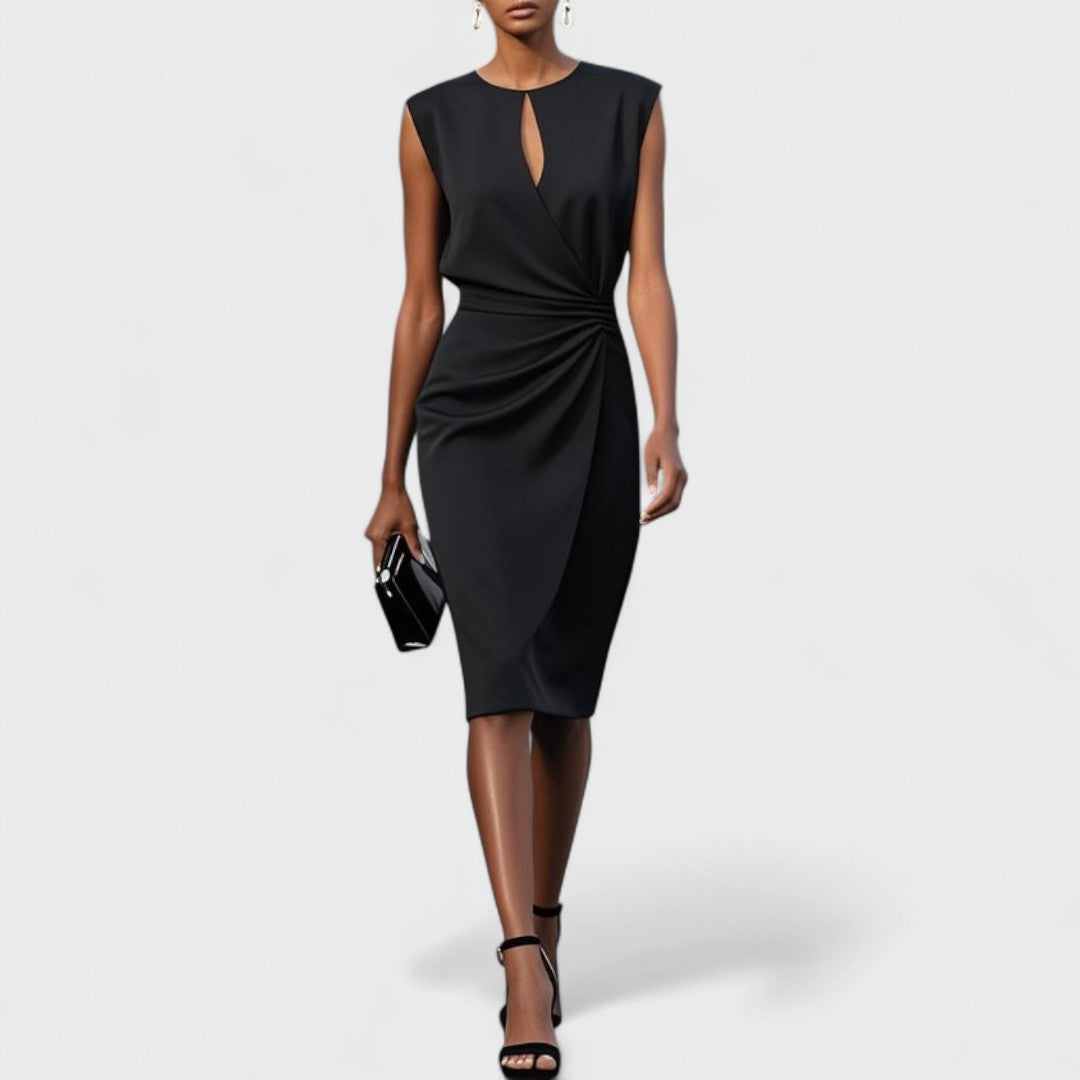 Avermira | Women's Elegant Classic Ruched Wrap Midi Race Dress — Black