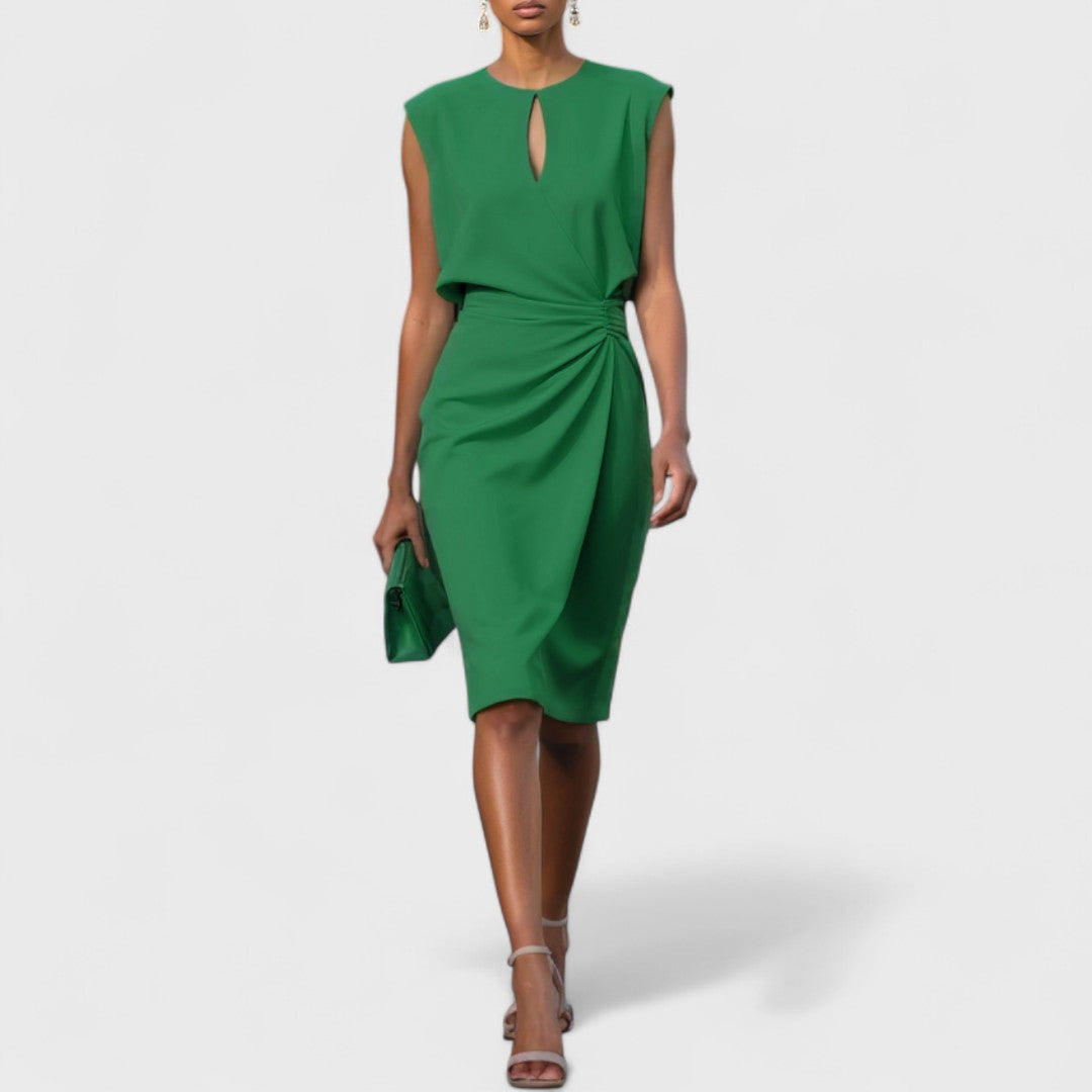 Avermira | Women's Elegant Classic Ruched Wrap Midi Race Dress — Green