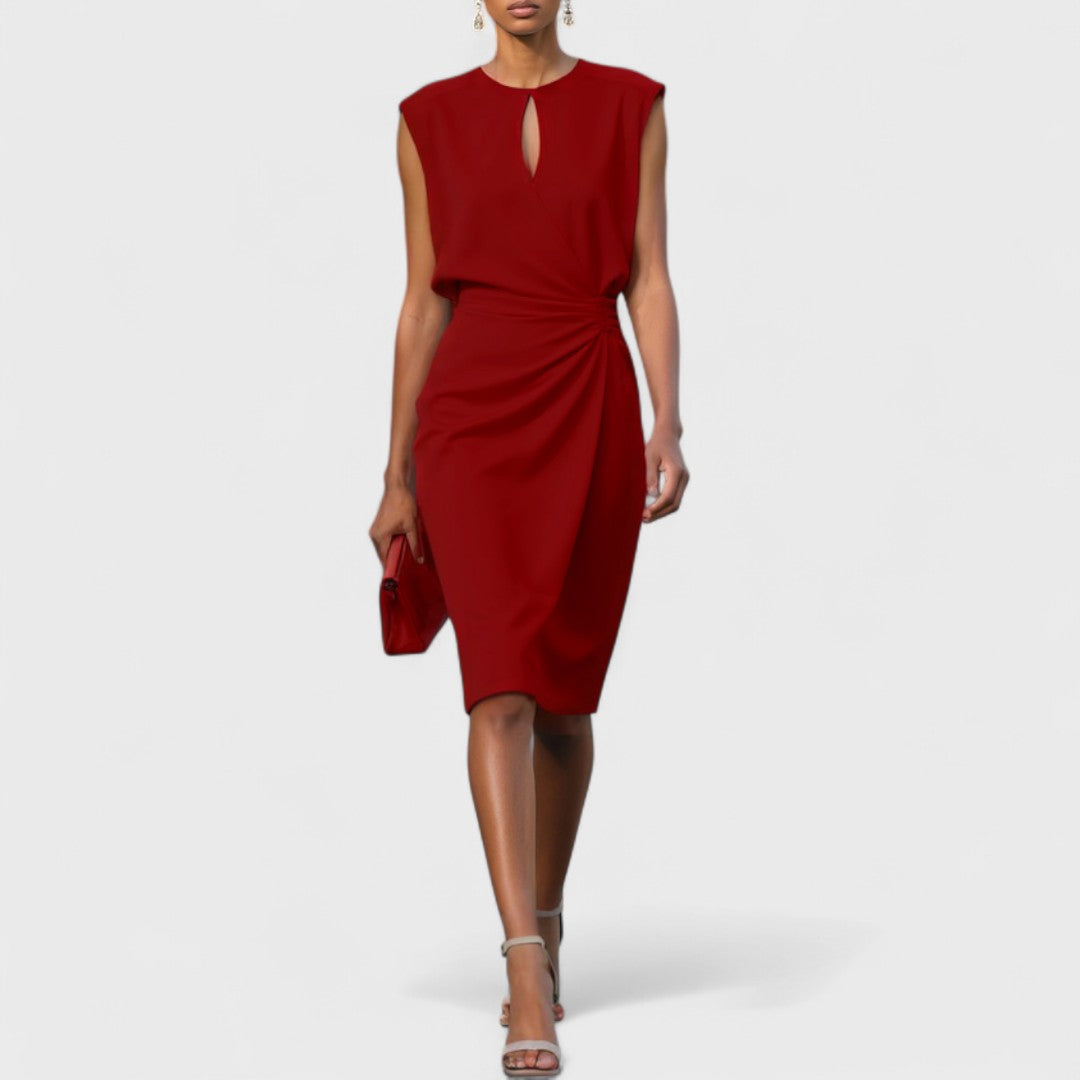 Avermira | Women's Elegant Classic Ruched Wrap Midi Race Dress — Red