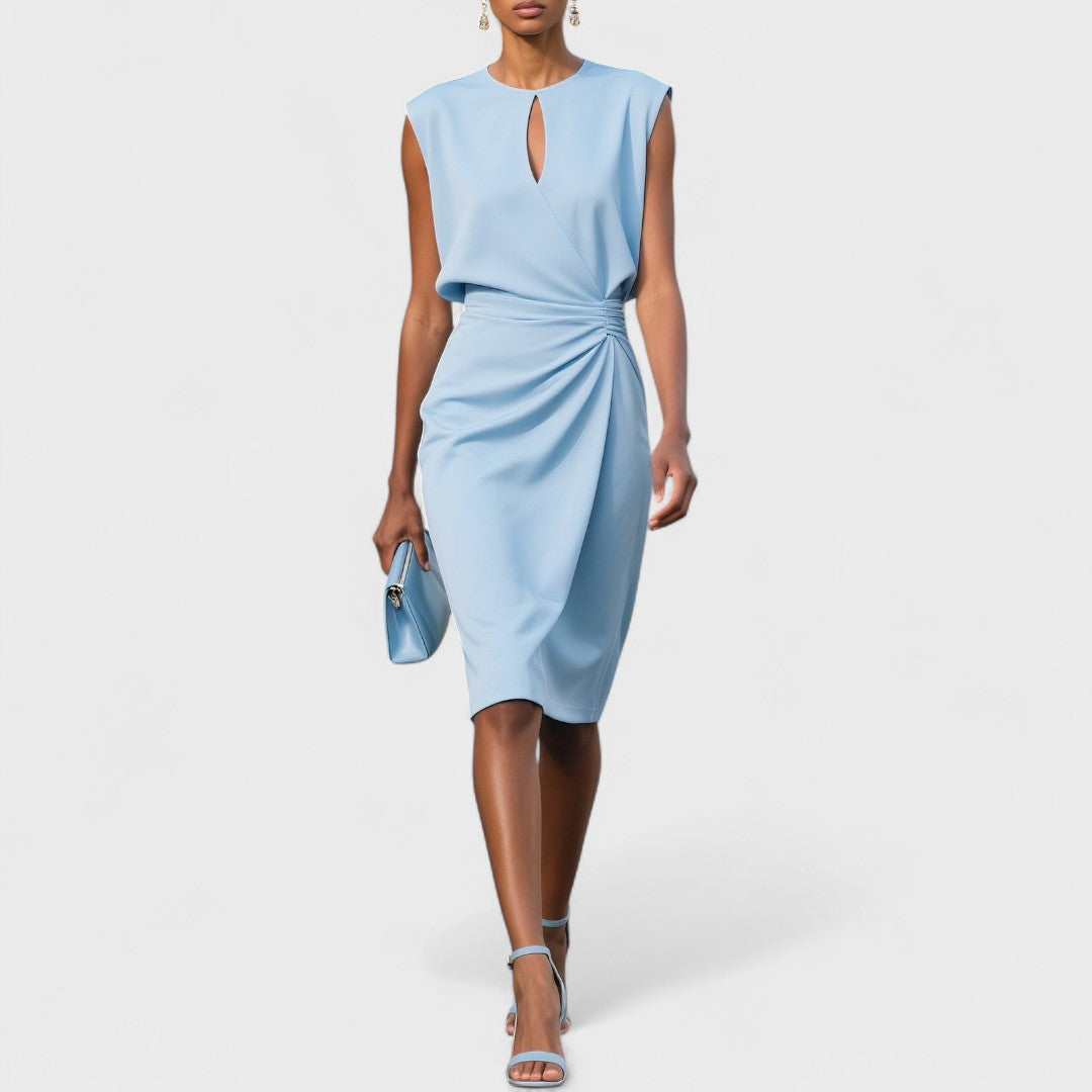 Avermira | Women's Elegant Classic Ruched Wrap Midi Race Dress — Sky Blue