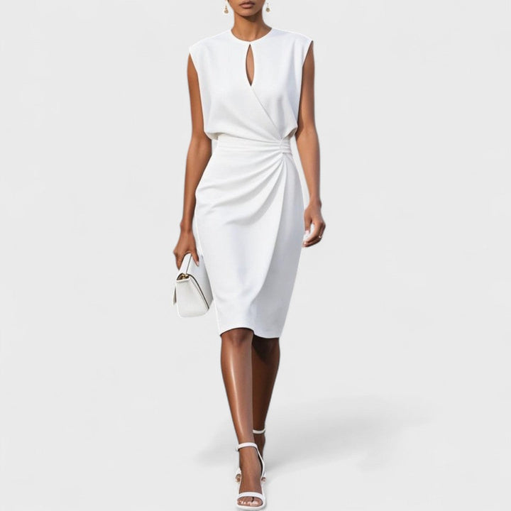 Avermira | Women's Elegant Classic Ruched Wrap Midi Race Dress — White