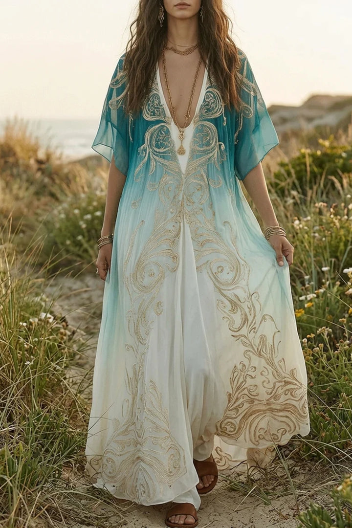 Avernova | Women's Elegant Ombre Kaftan Maxi Dress — 2