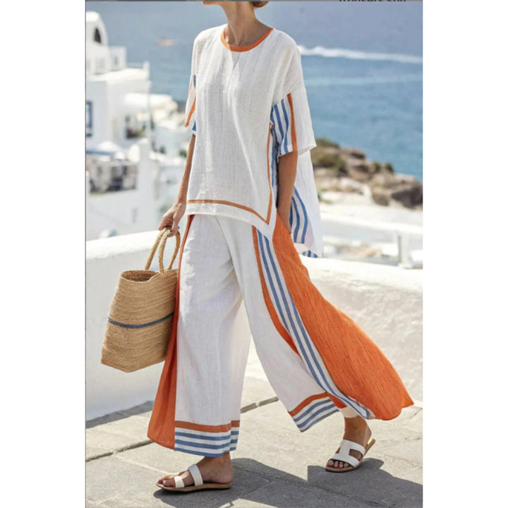 Bellia | Women's Matching Striped Two-Piece Set — White