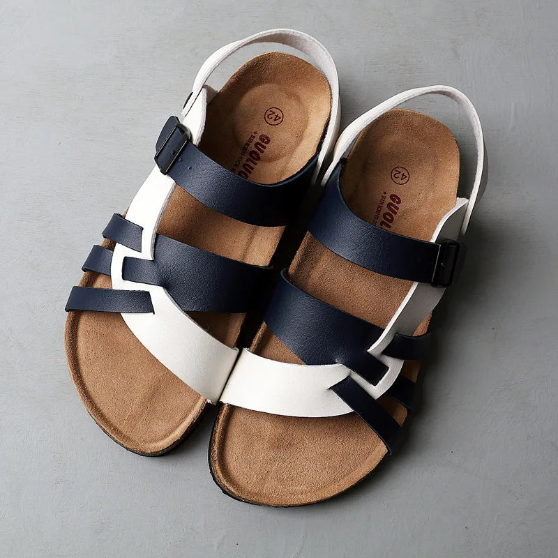 Bellise | Women's Comfortable Ortho Leather Sandals — Blue / White