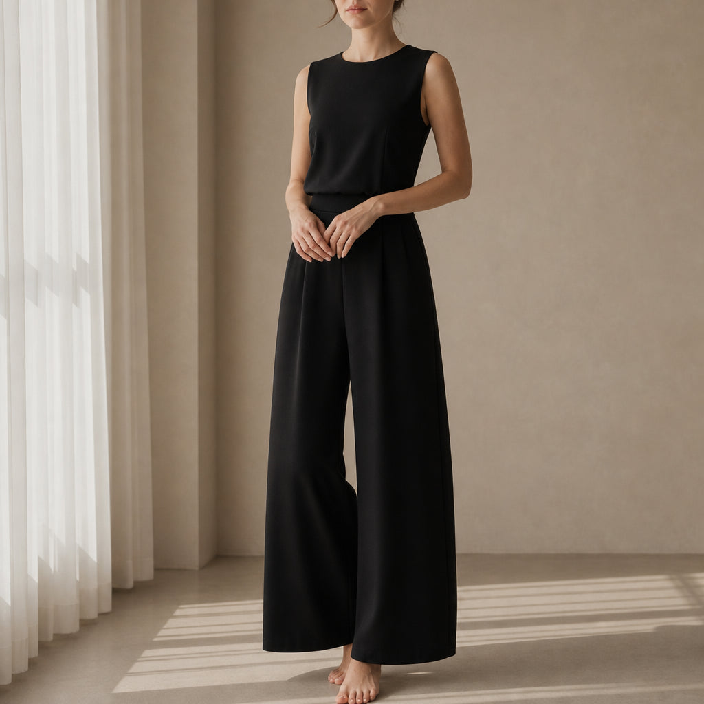 Bexleybelle | Women's Elegant Sleeveless Wide Leg Jumpsuit — Black