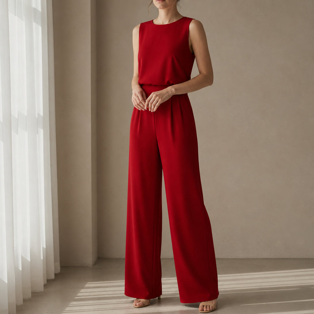Bexleybelle | Women's Elegant Sleeveless Wide Leg Jumpsuit — Red