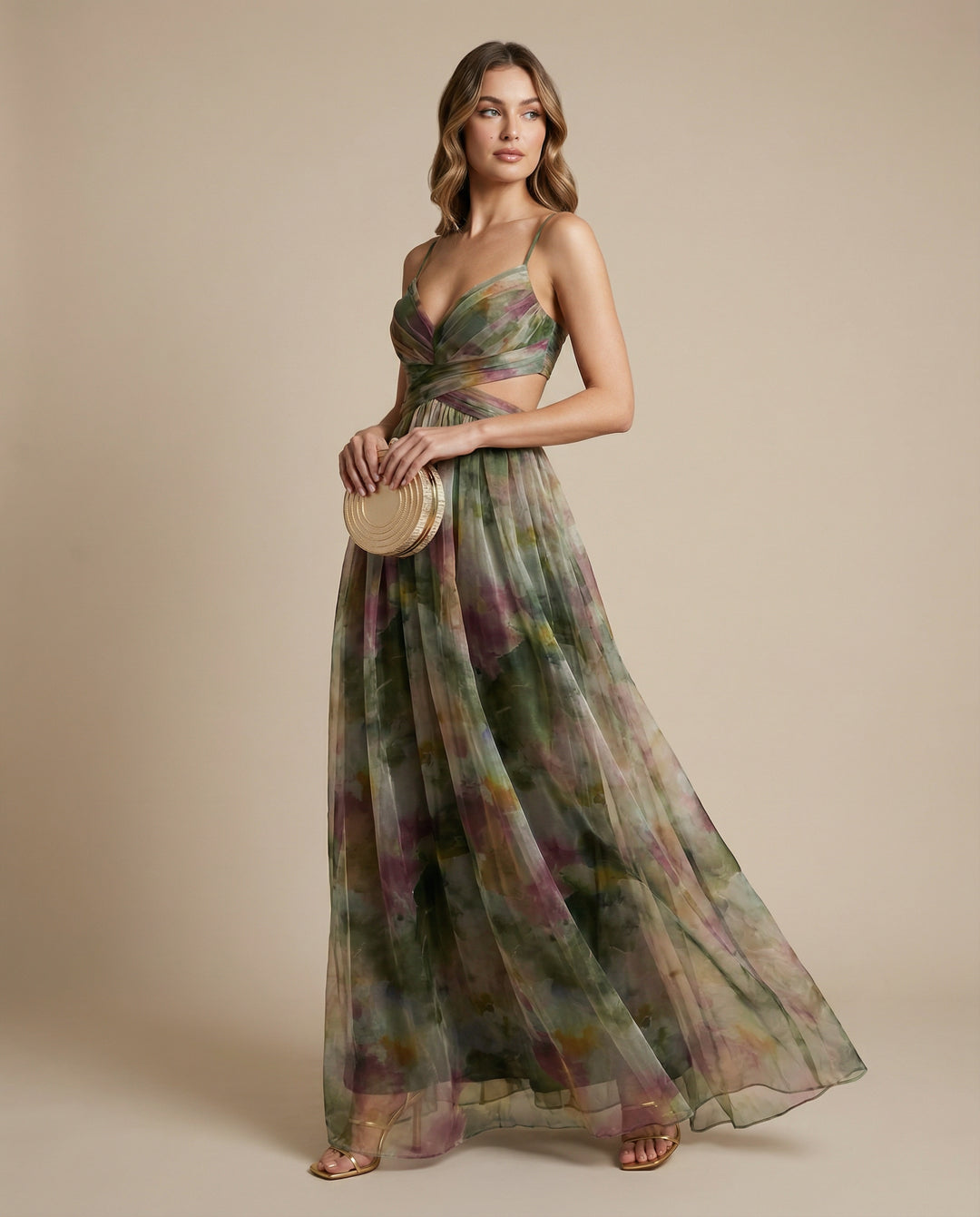 Bexleyine | Women's Elegant Chiffon Floral Maxi Dress — Green