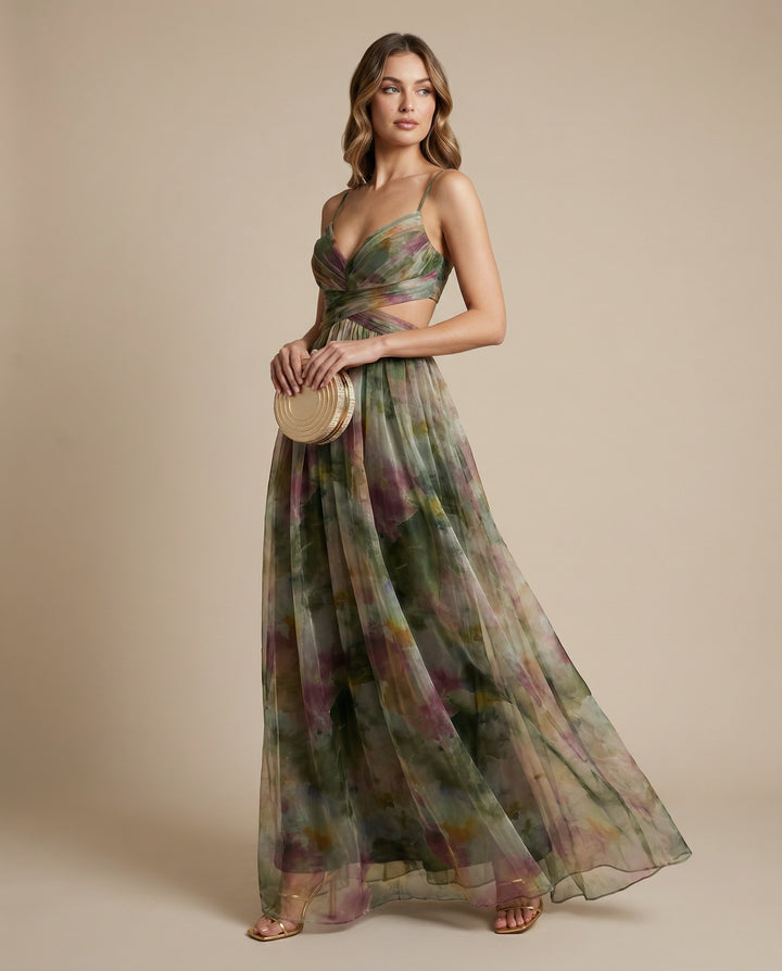 Bexleyine | Women's Elegant Chiffon Floral Maxi Dress — Green
