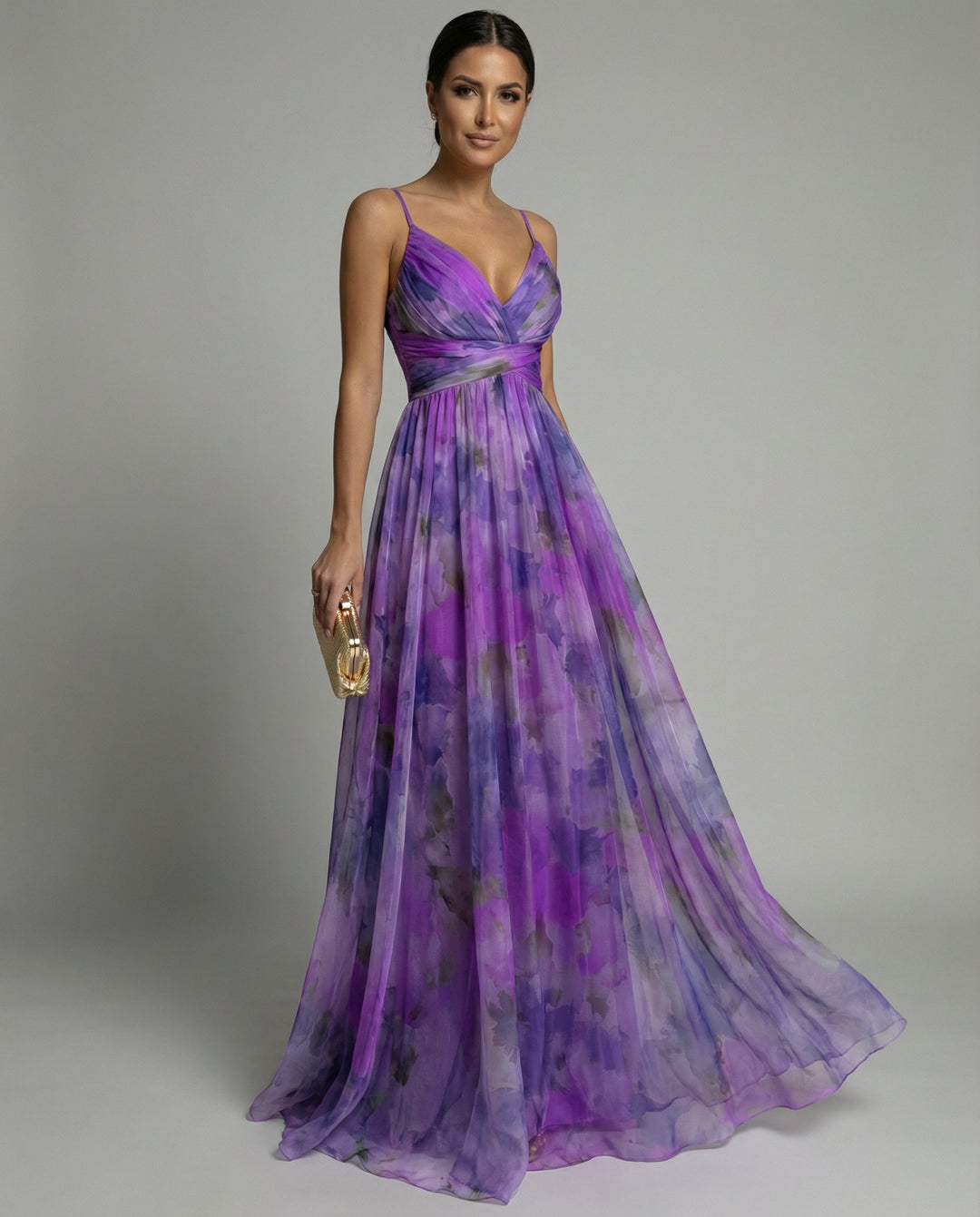 Bexleyine | Women's Elegant Chiffon Floral Maxi Dress — Violet