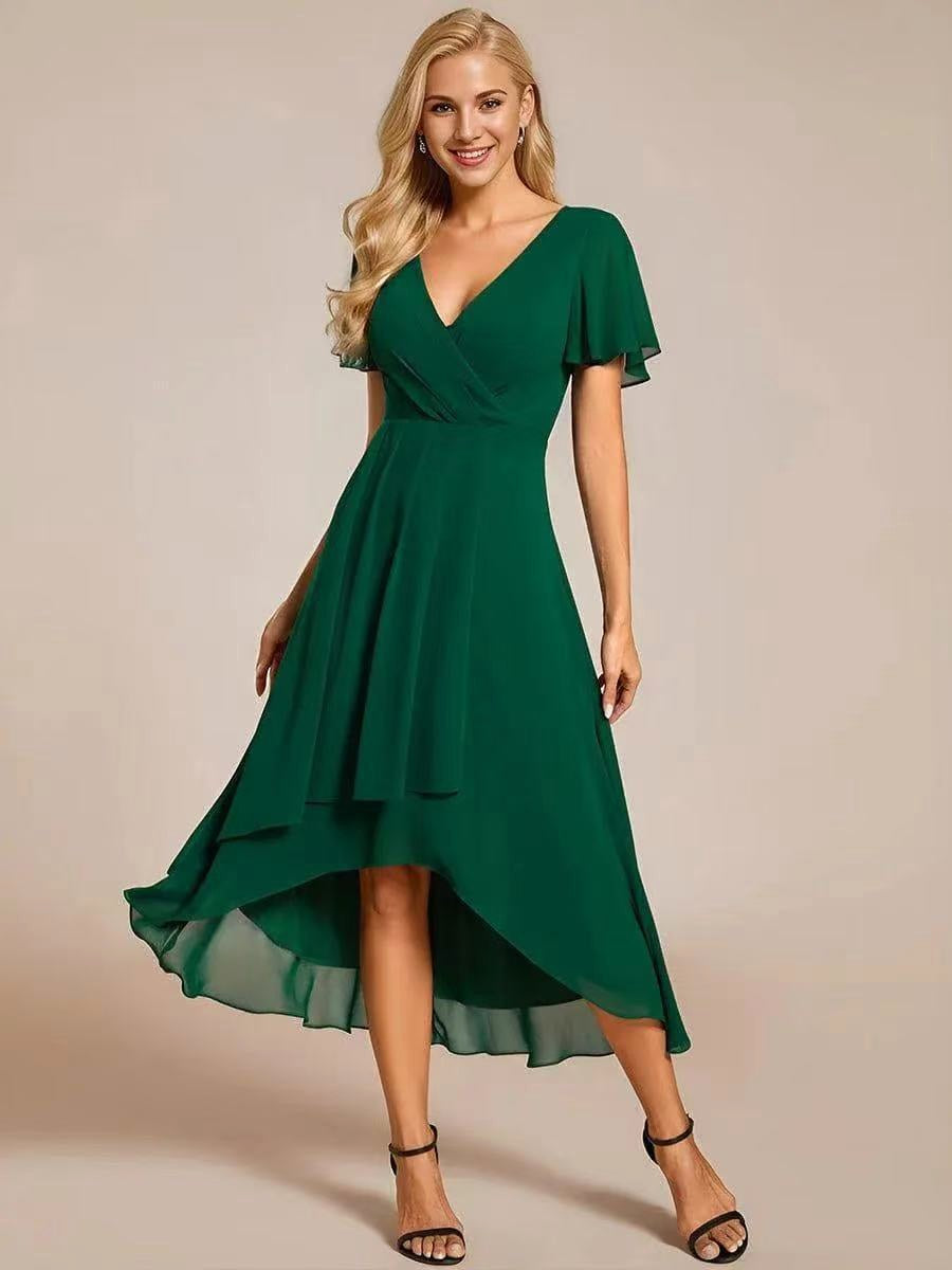Brevanne | Women's Elegant Midi Dress with Lace Detail — Dark Green