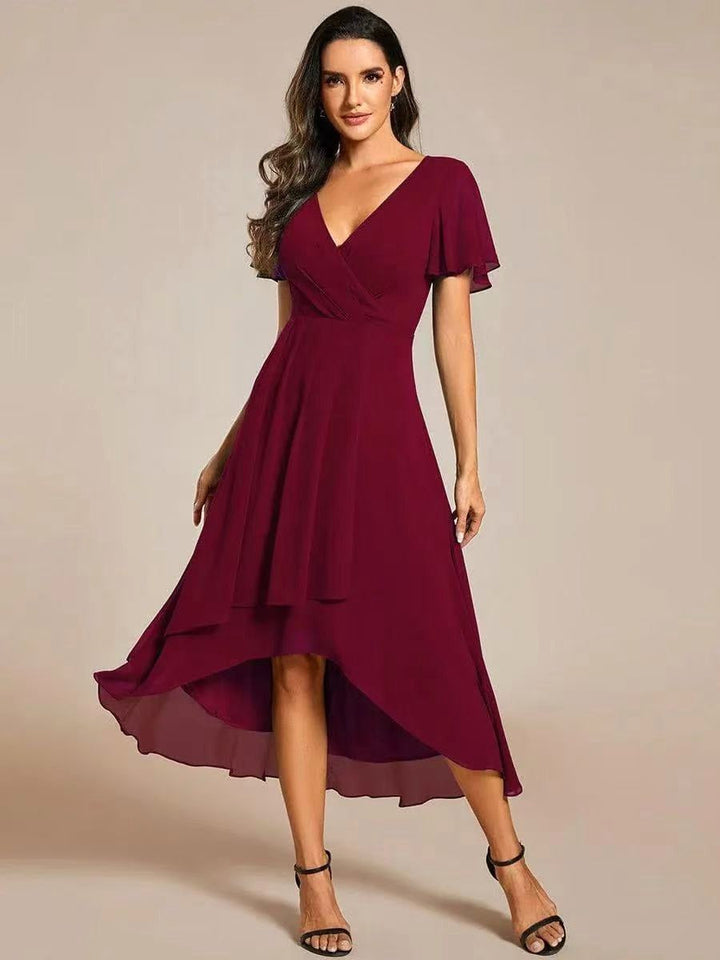 Brevanne | Women's Elegant Midi Dress with Lace Detail — Red