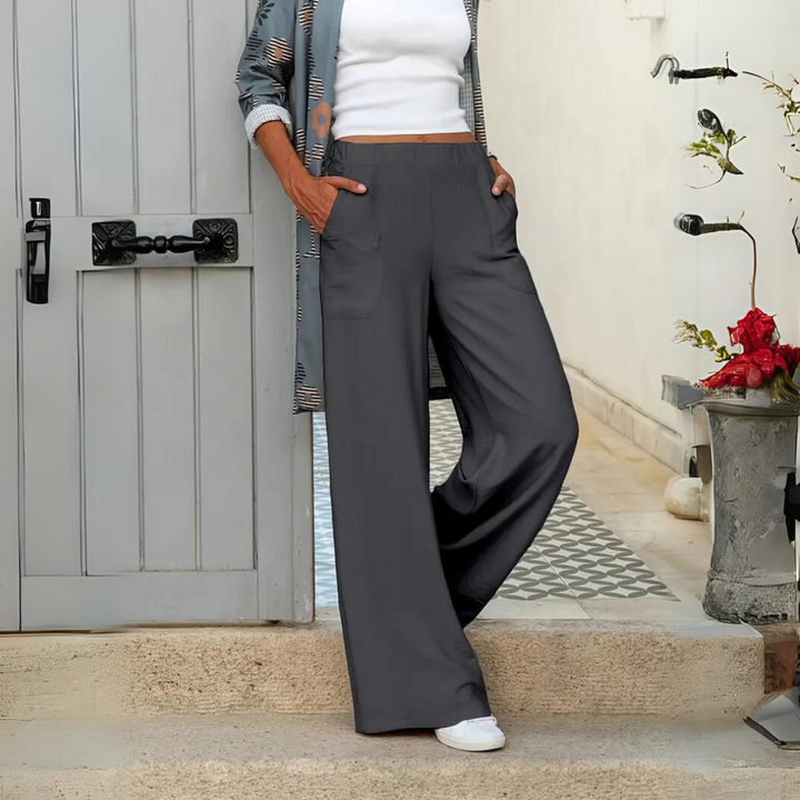 Brevbelle | Women's Trousers Soft And Relaxed Wide Leg Pants Women — Dark Gray