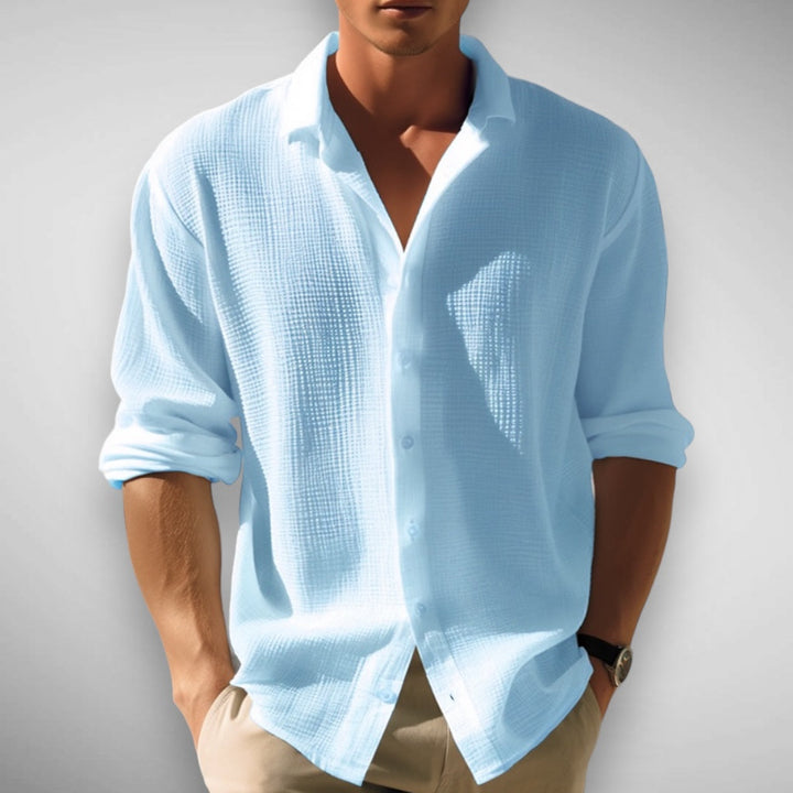 Brevmira | Women's Casual Relaxed Charm Linen Shirt — Sky Blue