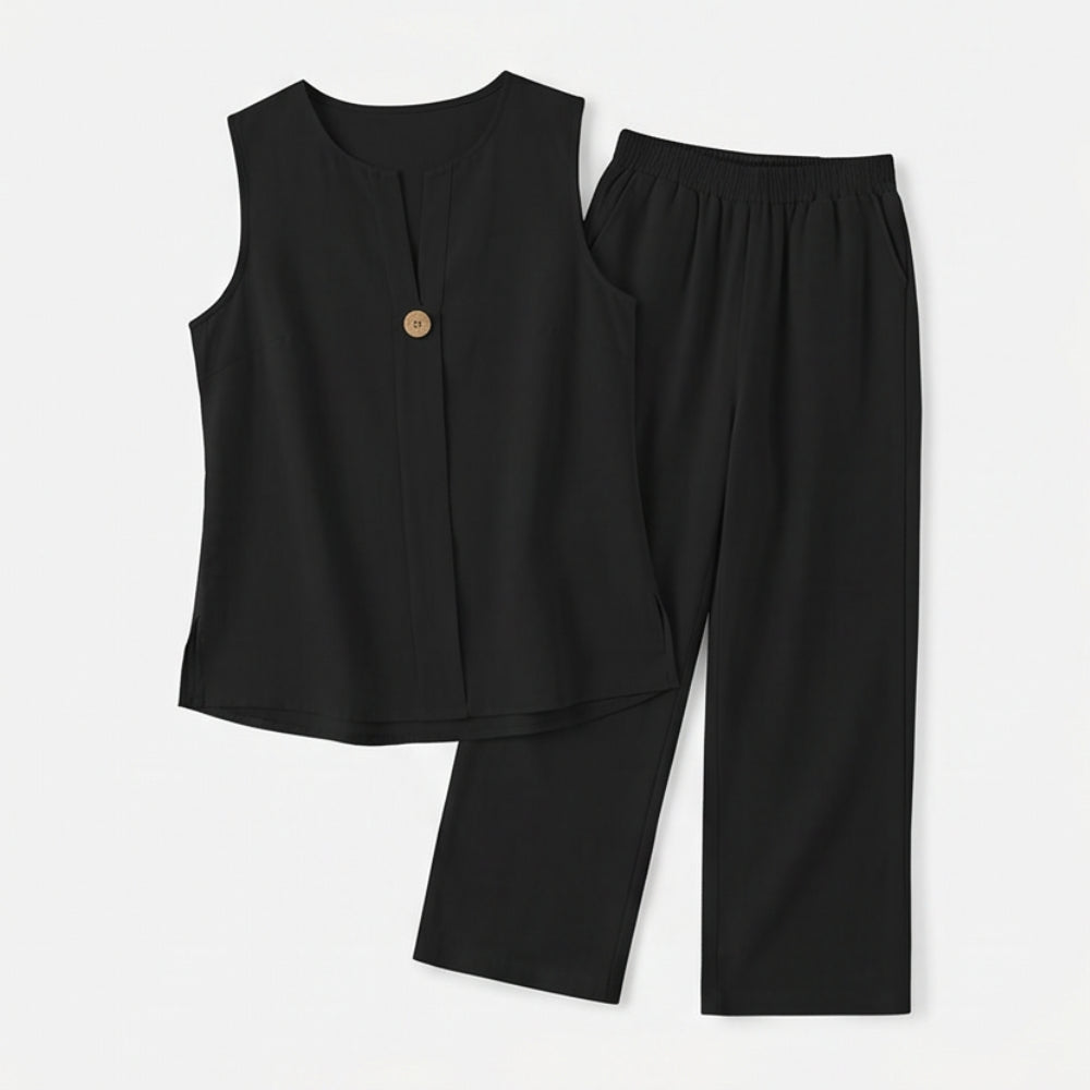 Brevoura | Sleeveless Linen Blend Top & Wide Leg Pants Co-Ord Set