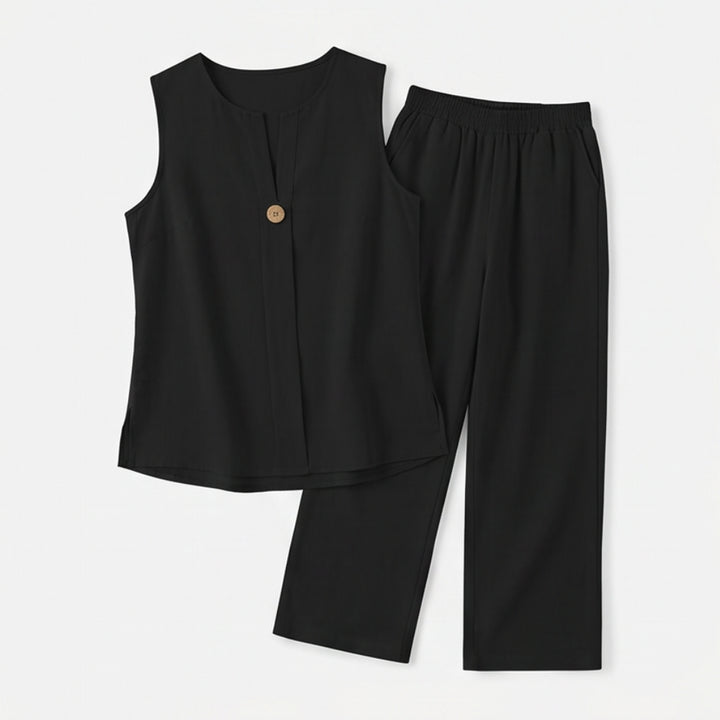 Brevoura | Sleeveless Linen Blend Top & Wide Leg Pants Co-Ord Set