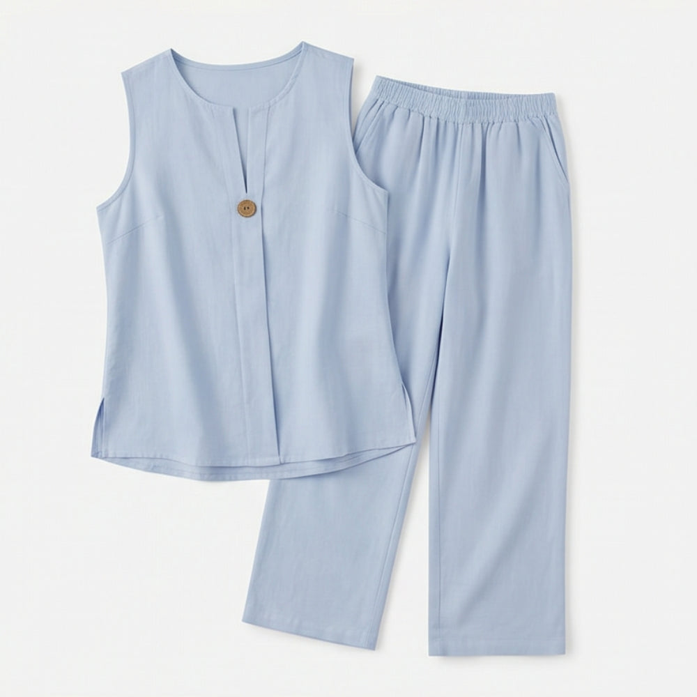 Brevoura | Sleeveless Linen Blend Top & Wide Leg Pants Co-Ord Set