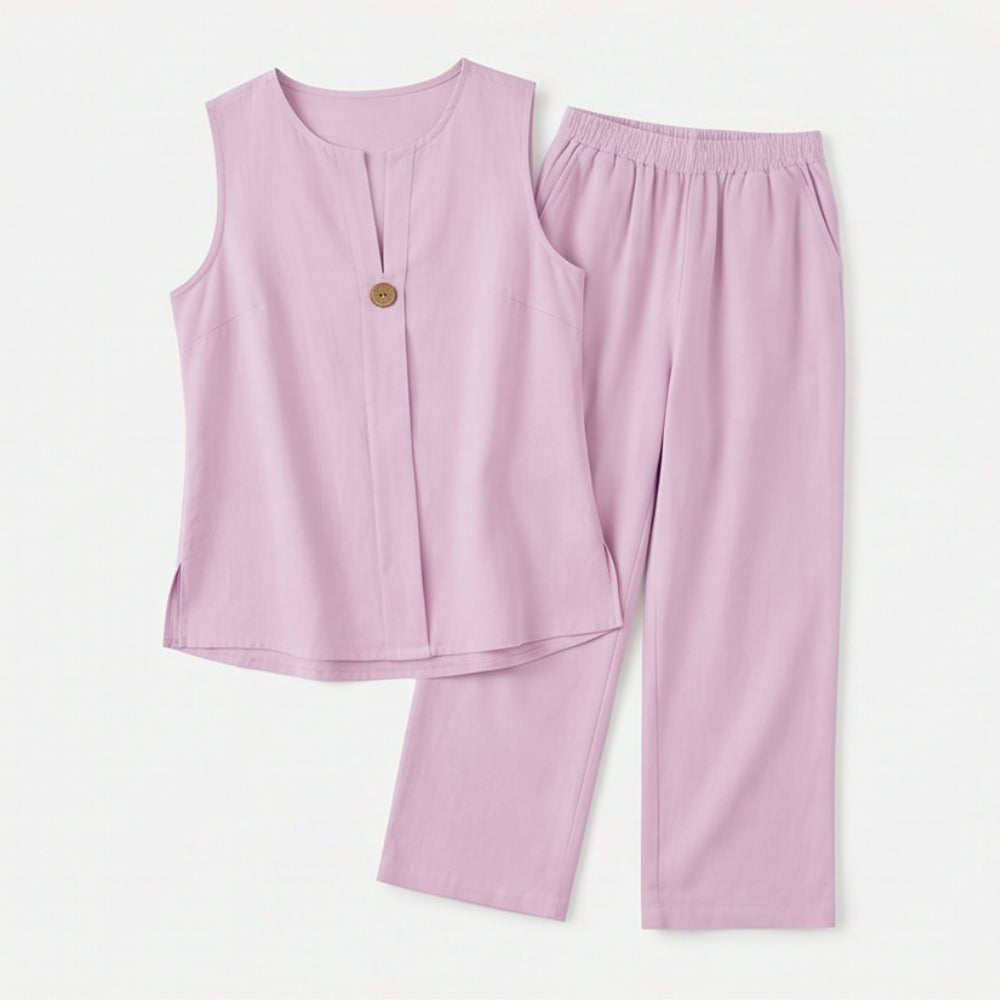 Brevoura | Sleeveless Linen Blend Top & Wide Leg Pants Co-Ord Set