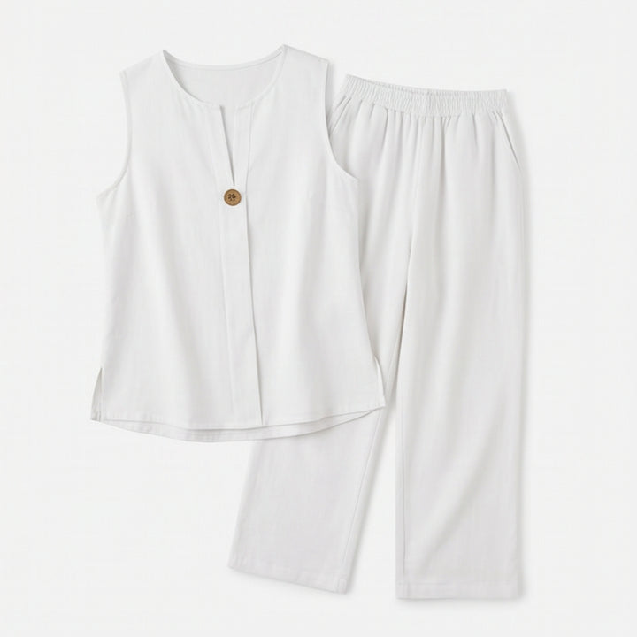 Brevoura | Sleeveless Linen Blend Top & Wide Leg Pants Co-Ord Set